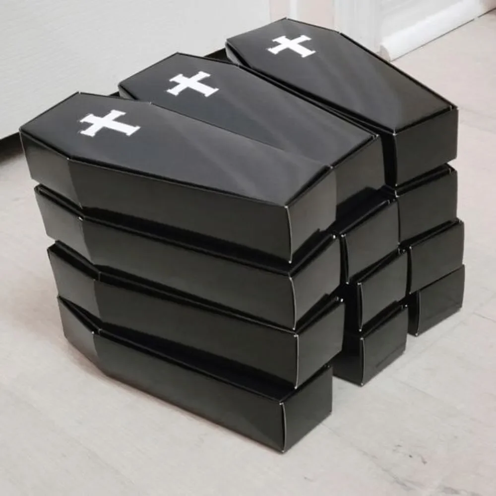 ⚰️12pcs Set Halloween Goth Coffin Casket Party Favor Treat Boxes Black Cardboard